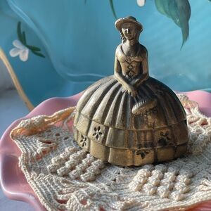 Vintage Solid Brass Crinoline Lady Bell Figurine Victorian Dress Collectible